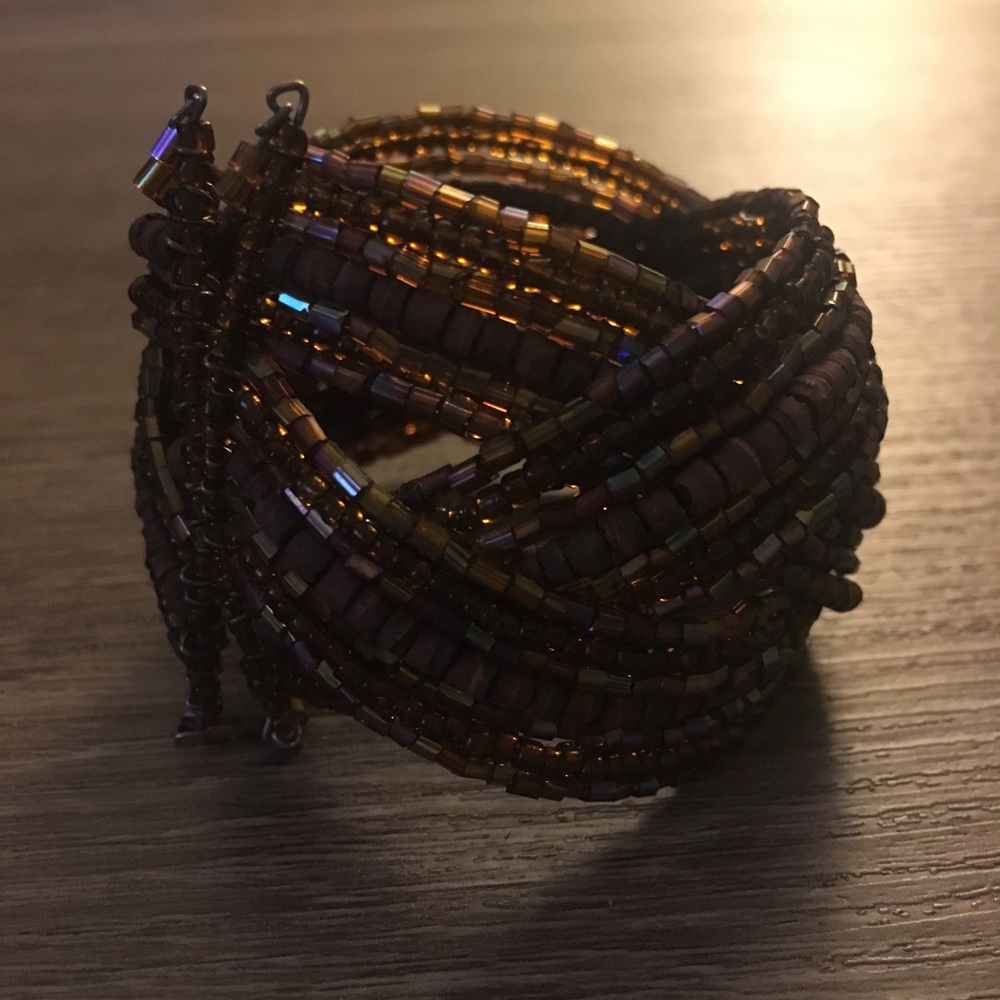 Brown beaded cuff bracelet